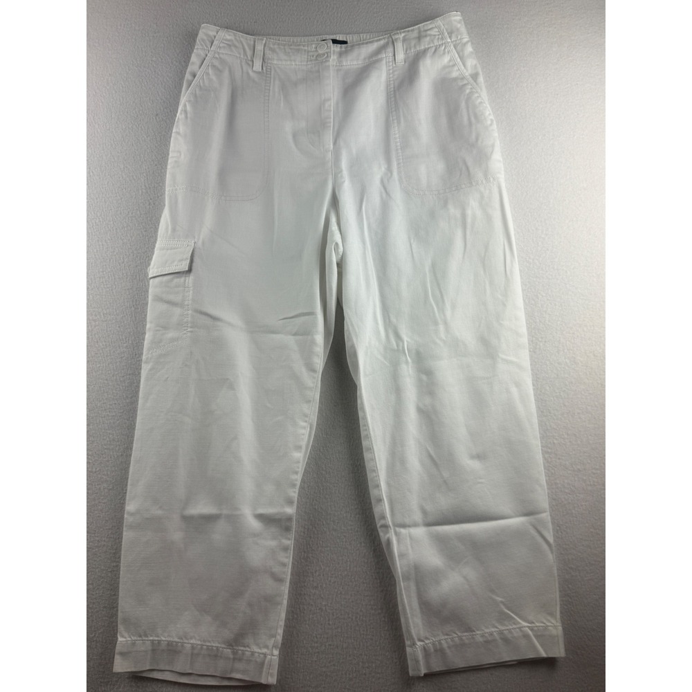 Talbots White Supersoft Cargo Pants Womens 10 Cotton Linen Blend Straight Leg